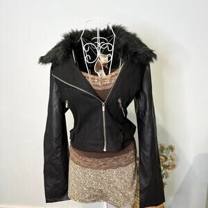 NWT Gorgeous rare vintage y2k black faux fur lined fitted wool bomber jacket